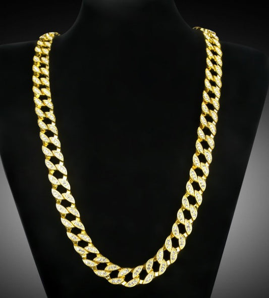 Miami Cuban Chain 14K Gold Finish Iced Out Full Stone