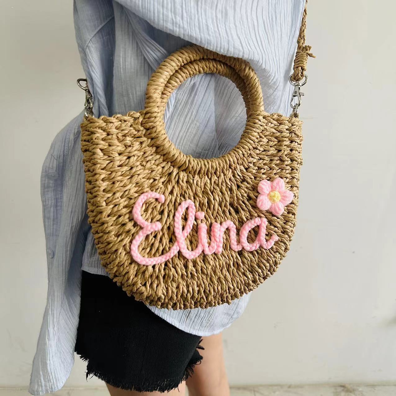 DIY Letter Name Seaside Vacation Straw Woven Tote Bag