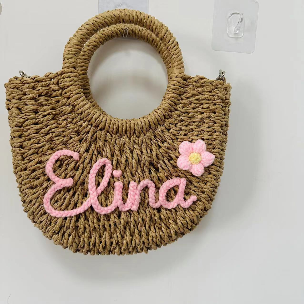 DIY Letter Name Seaside Vacation Straw Woven Tote Bag